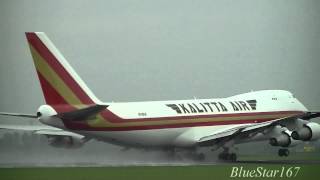 Heavy 747 classic Kalitta Air Boeing 747200F N748CK takeoff from AMSEHAM Schiphol RWY 36L [upl. by Ylelhsa]