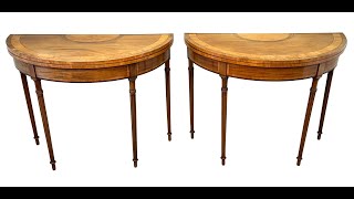 Pair Of 18th Century Georgian Demi Lune Card Tables [upl. by Dlorad447]