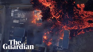 Drone footage shows lava engulfing Grindavík in Iceland [upl. by Cha]