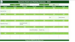 Printable Holiday and Event Calendar in Excel  FREE Download [upl. by Atikir]