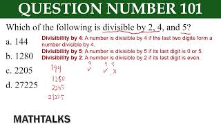 Which of the following is divisible by 2 4 and 5a 144b 1280c 2205d 27225civilserviceexam [upl. by Ocinemod827]