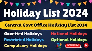 Central Government Dopt Holiday List 2024 PDF Download [upl. by Farrah796]