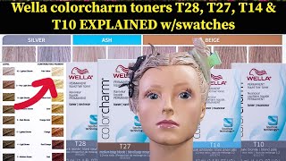 Wella colorcharm toners T28 T27 T14 and T10 EXPLAINED with swatches [upl. by Alden94]