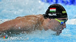 Hungarys Kristof Milak COMES FROM BEHIND to win mens 100m butterfly gold  Paris Olympics [upl. by Priest974]