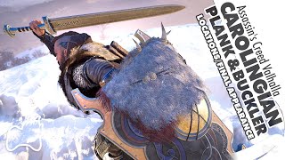 AC Valhalla CAROLINGIAN Longsword PLANK and BUCKLER Locations Appearance Showcase Brutal Gameplay [upl. by Kery]