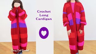 Crochet Long Cardigan  EASY pattern tutorial [upl. by Corella]