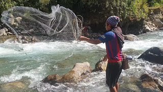 CASTNET FISHING IN NEPAL  CAST NETTING IN FRESHWATER OF NEPAL  HIMALAYAN TROUT FISHING  ASALA [upl. by Kinchen]