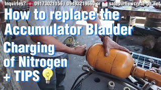 HOW TO REPLACE ACCUMULATOR BLADDER  NITROGEN REFILL  PRESSURE  TIPS concretepump tutorial [upl. by Atilemrac]