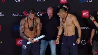 UFC fighter Ponzinibbio pays tribute to football legend Maradona in faceoff vs Chinas Li Jingliang [upl. by Enelhtac17]