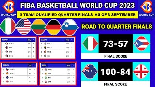 🔴5 Team Qualified Quarter finals All table standings Fiba world cup 2023 As Of 3 September 2023 [upl. by Notsyrb771]