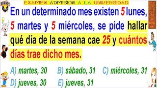 Examen Admisión a la Universidad Villareal Razonamiento Lógico con Calendarios Solucionario UNFV [upl. by Ordnagela]