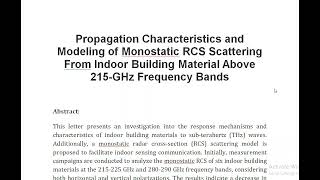 Propagation Characteristics and Modeling of Monostatic RCS Scattering From Indoor Building Material [upl. by Eneles]