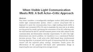 When Visible Light Communication Meets RIS A Soft Actor–Critic Approach [upl. by Scrivings]