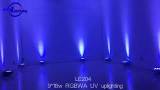 LE204 9x18w 13200HA Battery Powered Wireless DMX LED Flat Par RGBWAUV [upl. by Malo]