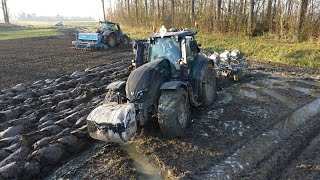 Ploughing w Valtra T234 5 furrow Lemken Juwel 8 amp sowing w Valtra T194  Lemken Saphir 7  Mud [upl. by Aihsekal535]