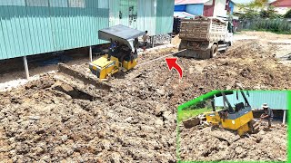 Great Job  The Best Team Dump Truck Helping Bulldoze D20P Stuck In Mud Of Operating Filling Dirt [upl. by Braswell]