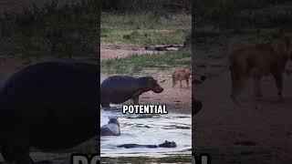 Terrifying Encounter Between Aggressive Hippo and Lions viralanimals [upl. by Thom]