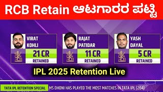 Tata IPL 2025 RCB Retained Players List Kannada  Virat  Rajat  Dayal Retained By RCB ipl rcb [upl. by Lottie]