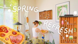 Spring Bedroom Refresh 🌱 DIY thrifted decor self care decluttering clothes [upl. by Sivi]