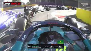 Lance Stroll onboard contact with Yuki Tsunoda Azerbaijan GP 2024 [upl. by Flavia608]