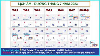 Lịch âm dương tháng 7 năm 2023  Lịch vạn niên và những ngày lễ tháng 72023 [upl. by Figone]