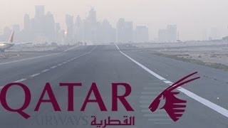 Qatar Airways A320 evening Takeoff from Doha Intl  View of B777 landing and others [upl. by Doloritas]