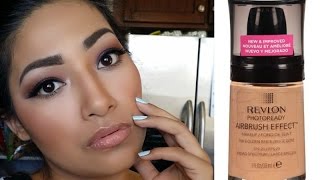 NEW Revlon Photoready Airbrush Effect Foundation Golden Beige FIRST IMPRESSIONS Full Day Wear Review [upl. by Anual]