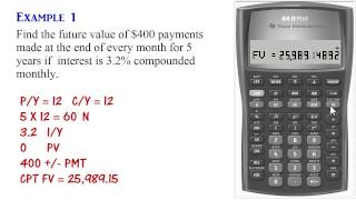 BA II Plus  Ordinary Annuity Calculations PV PMT FV [upl. by Yrennalf118]