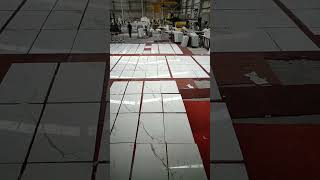 Calacatta White Marble Slabs Cut Into Tiles Layout On The Floor For QC Works [upl. by Akeenat]