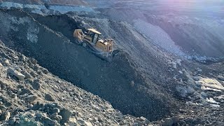 Caterpillar D8R Bulldozer Pushing Soil On Downhill Ground  SotiriadisLabrianidis Mining Works [upl. by Suirada741]