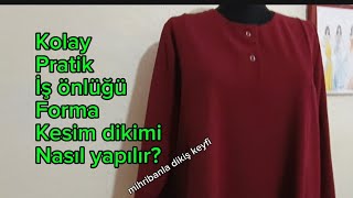 Kolay pratik iş önlüğü forma kesim dikimi nasıl yapılır How to cut and sew a work apron [upl. by Gusta265]