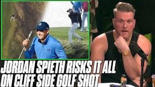 Jordan Spieth Risks His Life On Golf Shot At The Edge Of A Cliff  Pat McAfee Reacts [upl. by Mickie]