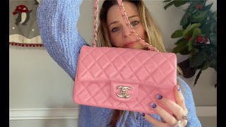 CHANEL MINI FLAP BAG PINK REVEAL amp REVIEW [upl. by Coltun]