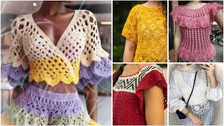 Latest crochet cotton thread designer topcrochet multicoloured fancy top designs [upl. by Prem435]