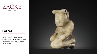 Lot94 A ‘FU HAO TYPE’ JADE CARVING OF A KNEELING HUMAN FIGURE SHANG DYNASTY [upl. by Tserrof]