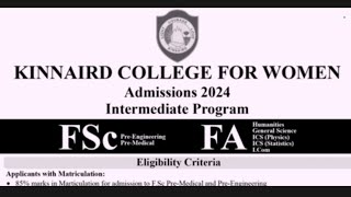 KINNAIRD COLLEGE WOMAN ADMISSION 2024 OPEN FSC FA A LEVEL PROGRAMS  APPLY CRITERIA  DETAILS [upl. by Lustick]