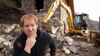 KNOCKING DOWN Part of Our House Italian stone cabin renovation [upl. by Ladnek491]