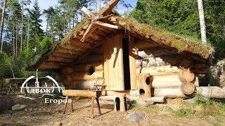 Off Grid Log Cabin Built by One Man Making a Bear Escape Door [upl. by Ardnal277]