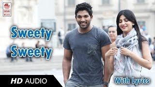 Race Gurram Songs  Sweety Song Lyric  Allu Arjun Shruti hassan SS Thaman [upl. by Miarhpe]