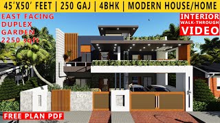 45x50 FEET HOUSE PLAN  4BHK BUNGALOW  250 GAJ  2250sqft HOUSE PLAN  EAST FACING DUPLEX DESIGN [upl. by Samul23]