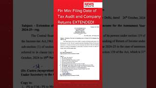 Tax Audit and Company Returns filing Deadline EXTENDED taxaudit itr incometaxreturns [upl. by Aneryc]