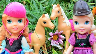 Anna and Elsa Toddlers Horses Riding Trail Adventure Ep 50  Toys In Action [upl. by Gratia728]