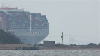 Heavily laden OOCL Zeebrugge arrives to Felixstowe 5 tugs assist with berthing Pt 1 22nd March 2024 [upl. by Ecnerret]