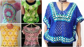 Latest beautiful crochet cotton thread fancy topcrochet cute topcrop top design ideas [upl. by Aivuy]