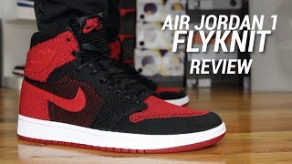 AIR JORDAN 1 HI FLYKNIT BRED REVIEW [upl. by Naes]