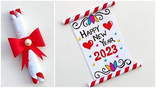 DIY Happy new year greeting card 2023  Handmade new year card making  New year special card ideas [upl. by Zeuqcaj]