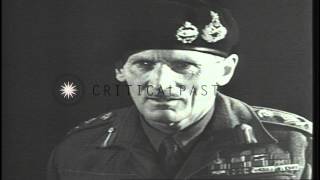 British Field Marshal Bernard Montgomery visits a war factory and speaks to workeHD Stock Footage [upl. by Alric195]