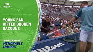 Corentin Moutet Gives Smashed Racquet to Young Fan  2023 US Open [upl. by Blodget]