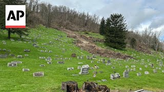 Mudslide washes out about 100 tombstones at West Virginia cemetery [upl. by Swiercz]