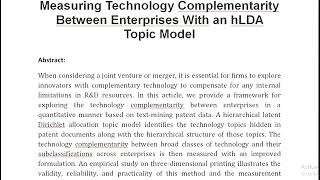 Measuring Technology Complementarity Between Enterprises With an hLDA Topic Model [upl. by Ainekahs]